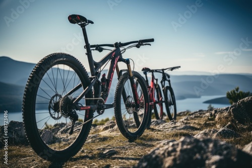 Mountain Bikes on a Scenic Overlook with Lake View