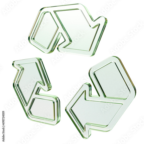 3D Glass recycle symbol icon, glassmorphism