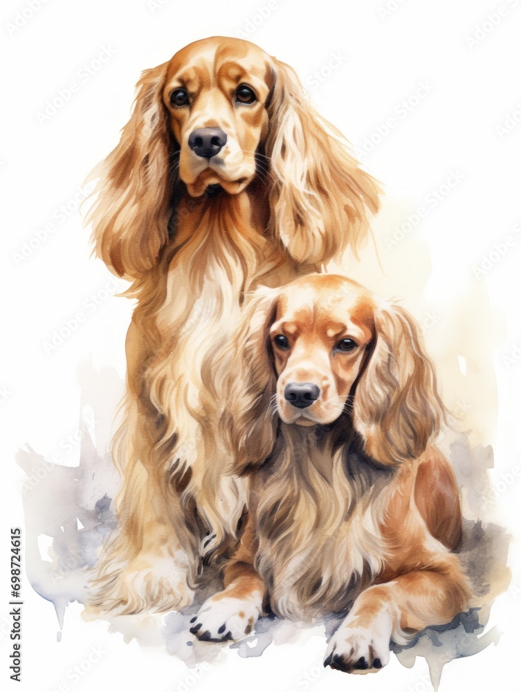 Cocker Spaniel with Wavy Fur in Watercolor AI Generated