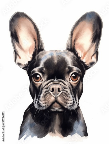 Adorable French Bulldog with Big Ears in Watercolor Painting AI Generated