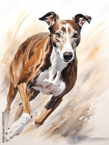 Graceful Greyhound Sprinting in Watercolor Painting AI Generated