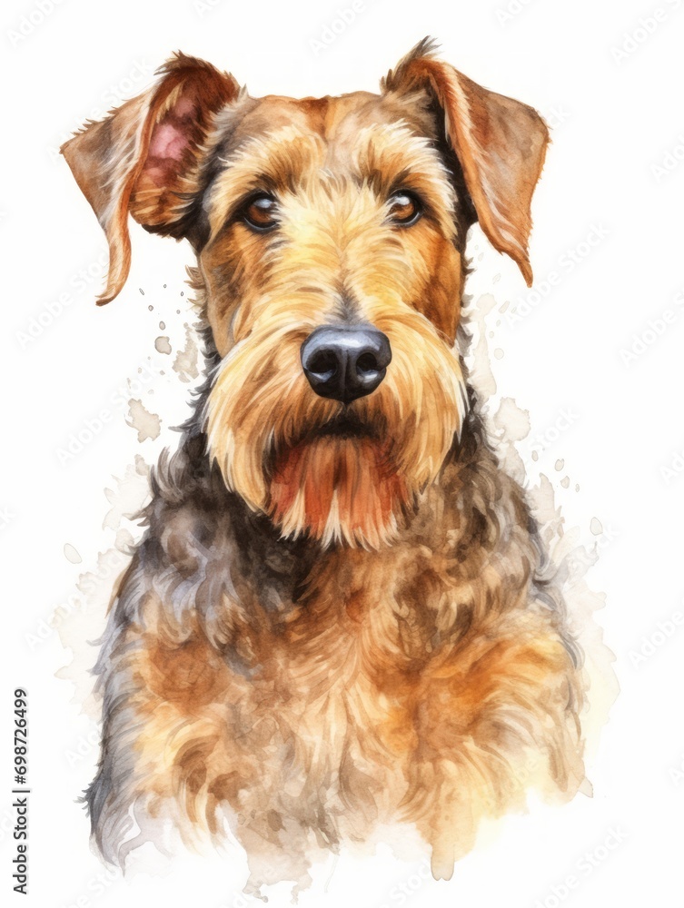 Spirited Welsh Terrier in Watercolor on White Background AI Generated