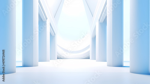 Beautiful airy widescreen minimalist white and light blue architectural background banner with sloping columns