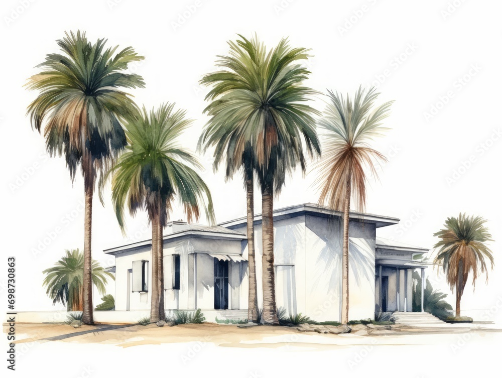 Minimalistic Superb Watercolor Illustration of Bismarck Palm Tree AI Generated
