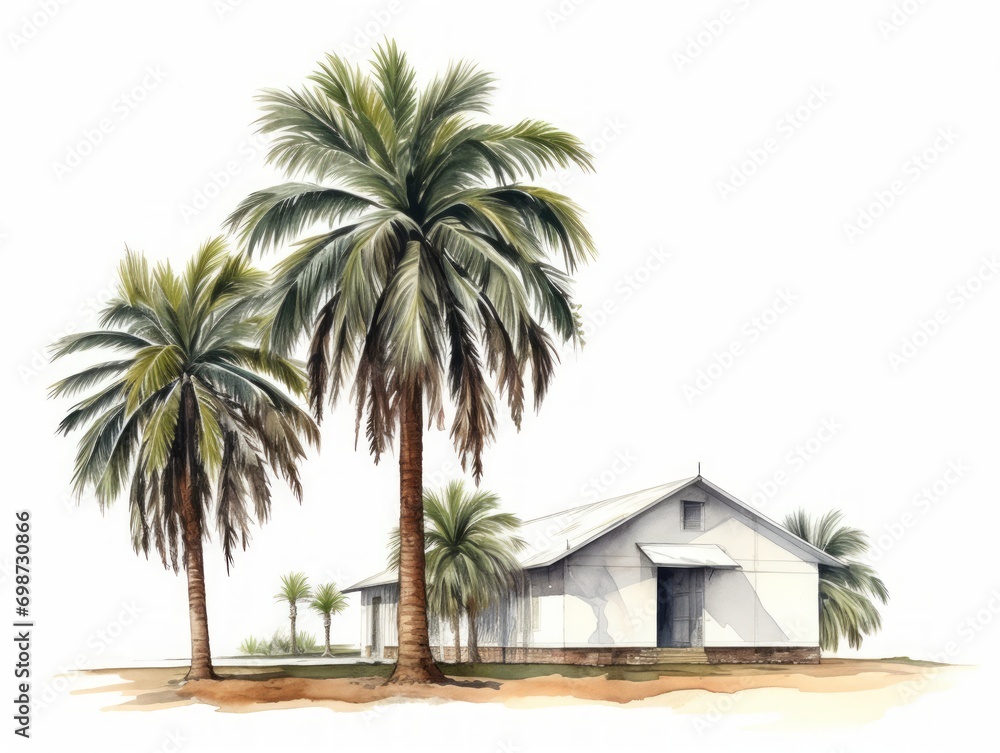 Minimalistic Superb Watercolor Illustration of Bismarck Palm Tree AI Generated