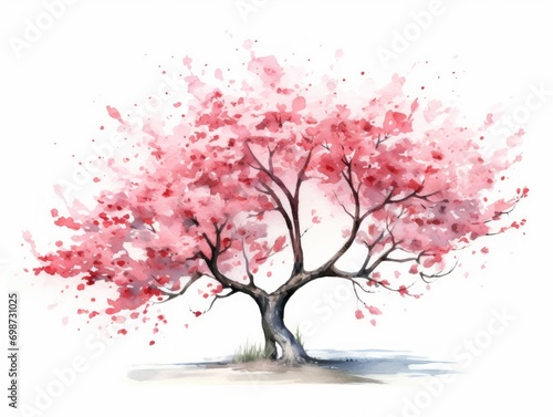 Minimalistic Superb Watercolor Illustration of Cherry Blossom Tree AI Generated AI Generated