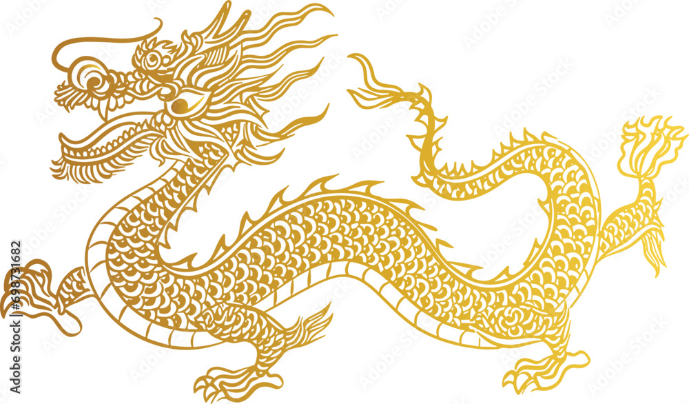 Chinese New Year dragon line art style, vector Lunar New Year, traditional dragon illustration, Asian culture, celebration, festival, Chinese zodiac, oriental design, zodiac animal, background - obrazy, fototapety, plakaty 