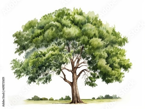 Watercolor Illustration of Architect Side View with Walnut Tree on White Background AI Generated