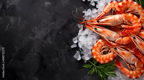 Langostino shrimps Prawns on the black background