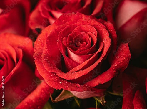 Red rose closeup  macro photography. Romance Valentine Floral background wallpaper.