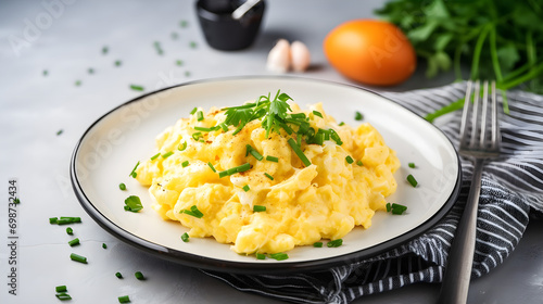 Scrambled eggs on plate