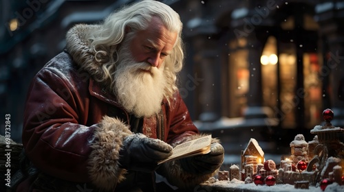 santa claus reading wish list intently