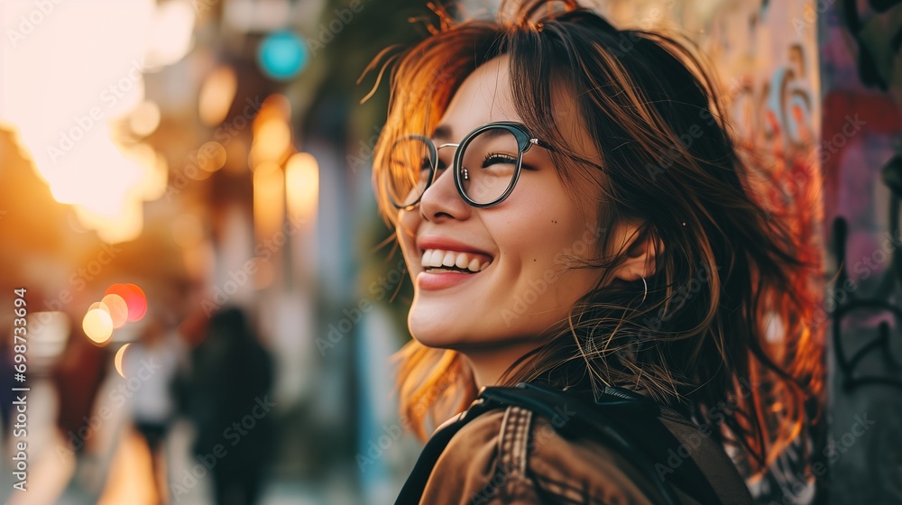 Joyful Young Woman with Stylish Eyeglasses Joyful Young Woman with Stylish Eyeglasses