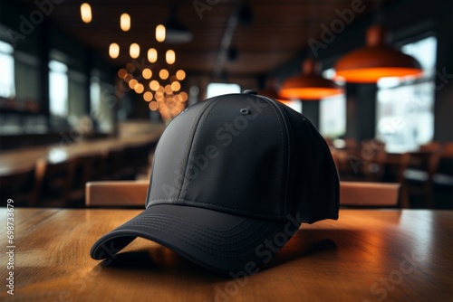 Timeless style a black baseball cap lies casually on the tables surface photo