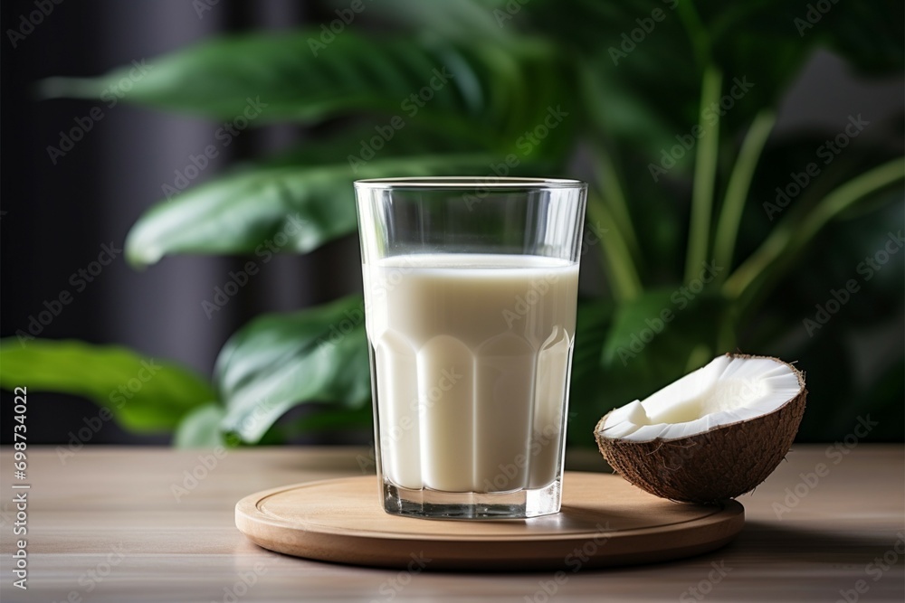 Simple elegance a table featuring a solitary glass of milk Simple elegance a table featuring a solitary glass of milk