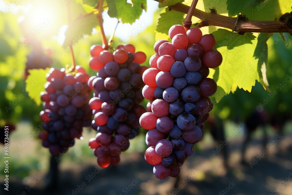 Light kissed grapes on the plantation create a visually stunning scene