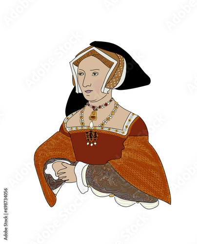 Interpretative illustration of Jane Seymour (c. 1508 - 1537), third wife of Henry VIII and mother of Edward VI.
