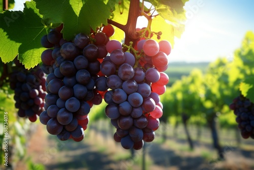 Lush vineyard scene fresh grapes bathed in soft, natural light