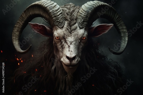 Bathomet, goat demon of lore, embodies darkness with demonic presence and symbolism photo