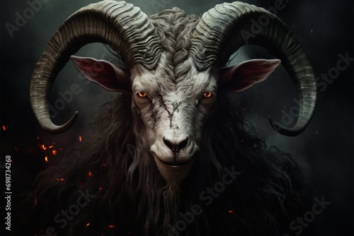 Bathomet, goat demon of lore, embodies darkness with demonic presence and symbolism