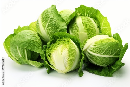 Fresh green cabbage on clean white backdrop for eye catching advertisements and packaging designs