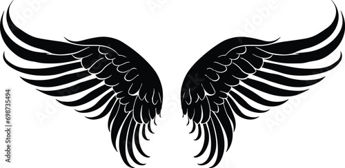 Angel wing illustration vector, wings graphic element, thin line black, angelic feathered vector, angel wing clipart 