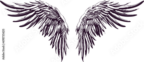 Angel wing illustration vector, wings graphic element, thin line black, angelic feathered vector, angel wing clipart  photo