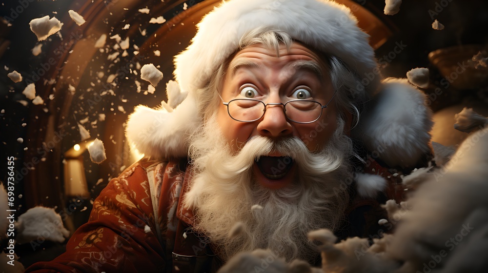 surprised Santa Claus in close-up