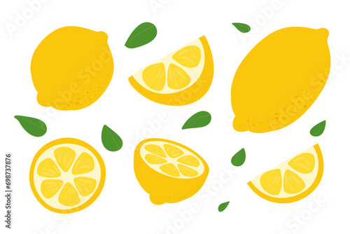 Fresh lemon fruits. Collection of lemon slices