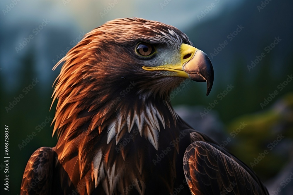 Fototapeta premium Majestic forest scene an eagles portrait against a natural backdrop