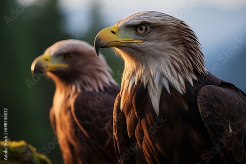 Eagles regal pose a portrait set against a lush forest