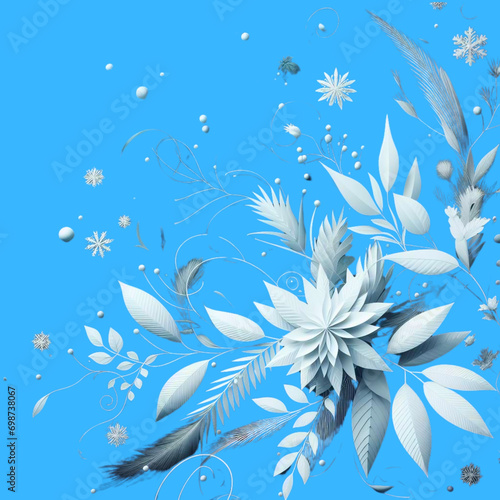 pattern with flowers and leaves with background Blue