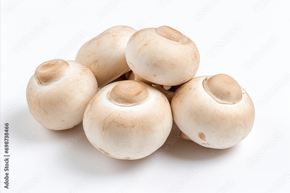 Fresh champignon mushrooms on white background for advertisements and packaging designs Fresh champignon mushrooms on white background for advertisements and packaging designs