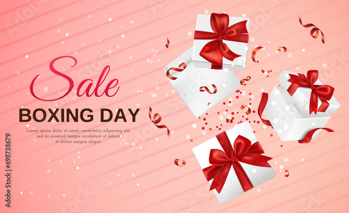 Realistic gift advertising background with gift boxes for boxing day sales