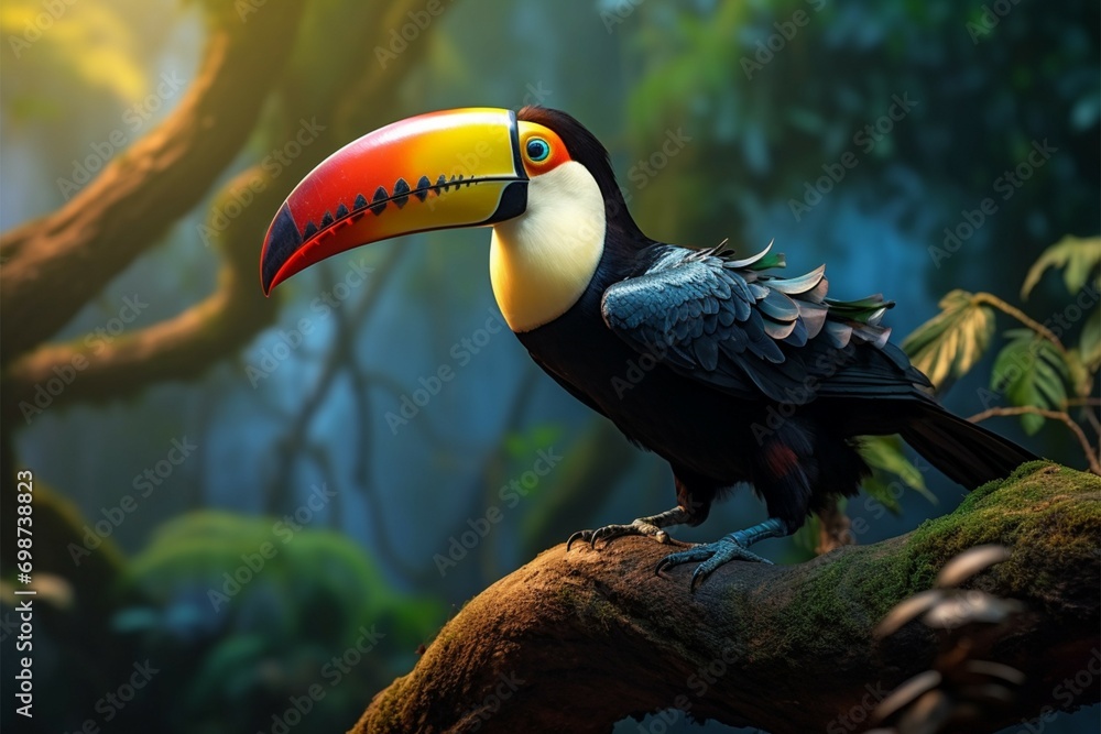 Fototapeta premium Toucans vibrancy a colorful portrait against the lush forest background