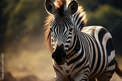 Zebras beauty a detailed portrait against the backdrop of the forest