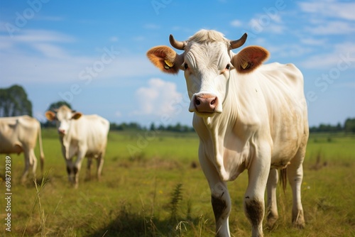 Cow portrait white beauty stands tall in the vibrant meadow © Jawed Gfx