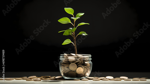 Eine Pflanze wächst aus Geld, Münzen, Geld-Wachstum