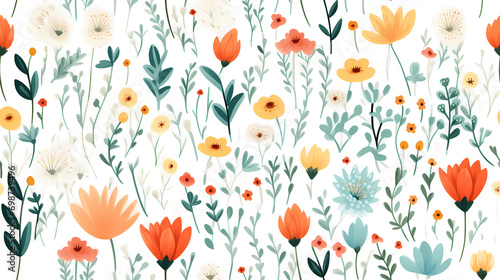 Garden watercolor floral seamless wallpaper background, wildflowers, leaves, buds for crafts, fabric, textile, wallpaper, scrapbooking, wrapping, art projects