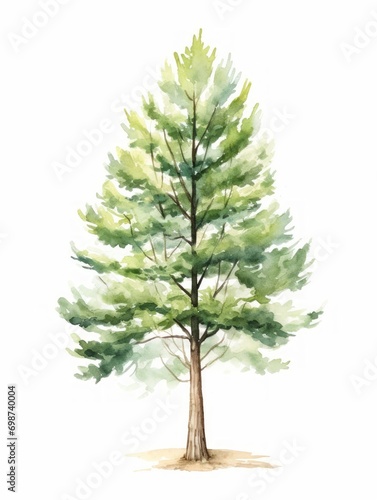Watercolor pine tree isolated on white background. Hand drawn illustration. Generative AI
