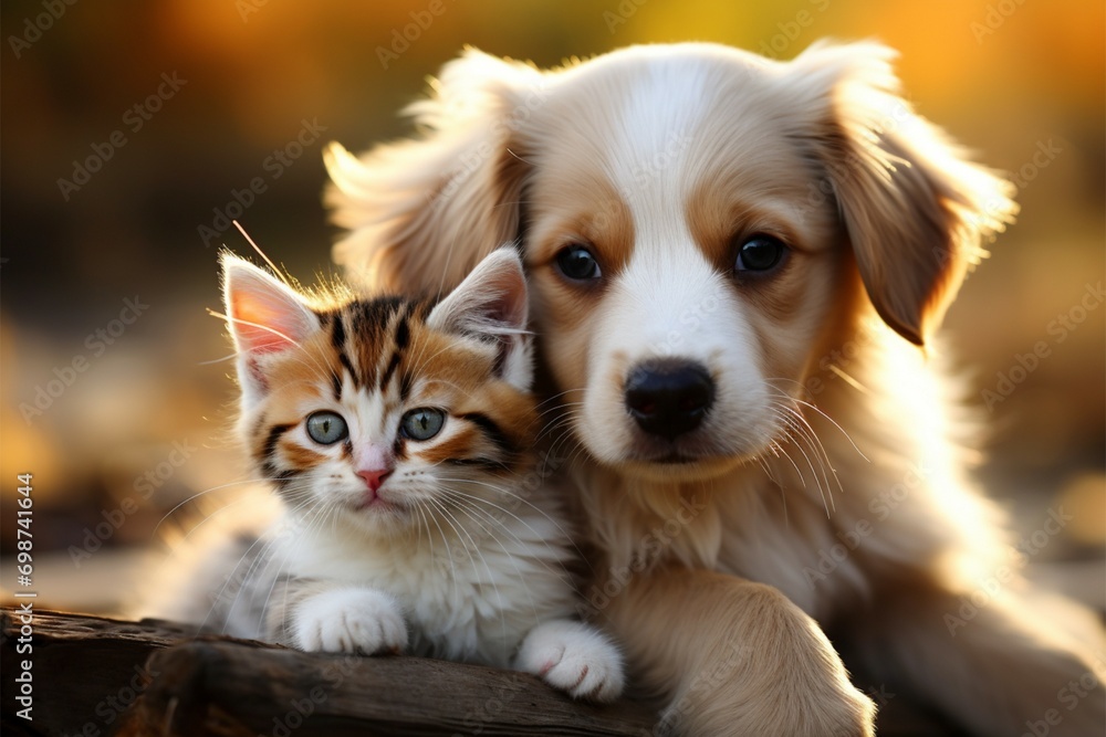 Furry friendship a kitty and puppy bond in an endearing display of companionship Furry friendship a kitty and puppy bond in an endearing display of companionship