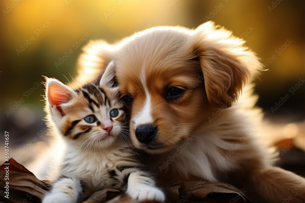 Harmony in fur a kitty and puppy create a heartwarming scene together