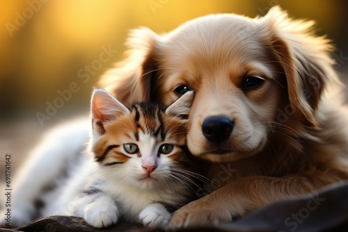 Cute companions kitty and puppy share endearing moments, forming an adorable duo © Jawed Gfx
