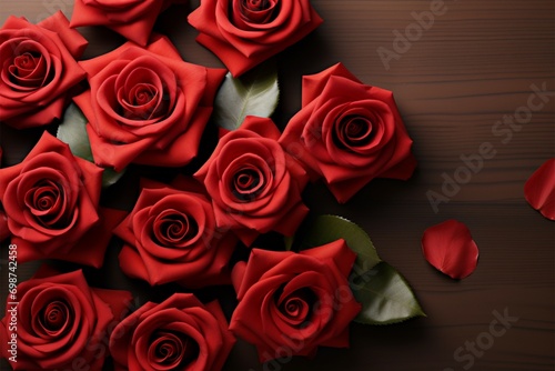 Romantic gesture a top view of vibrant red rose flowers
