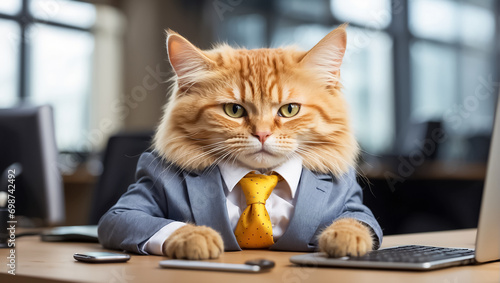 style business cat animal working in the office creative