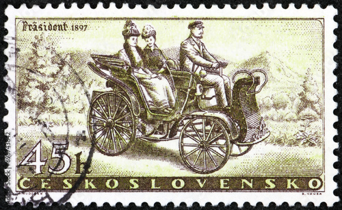 Postage stamp Czechoslovakia 1958 1899 President car of 1897, vintage car photo