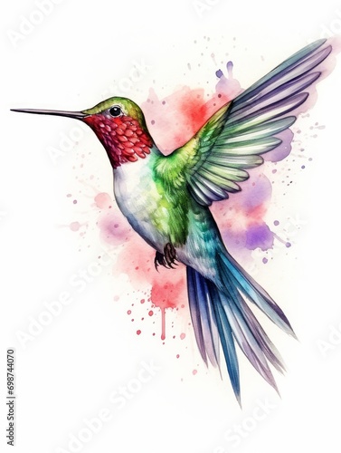 Vibrant Hummingbird Watercolor Painting AI Generated © Alex