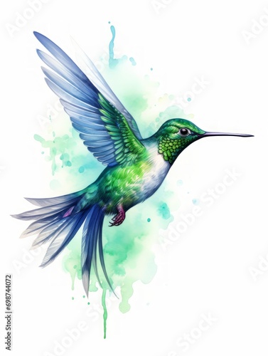 Vibrant Hummingbird Watercolor Painting AI Generated