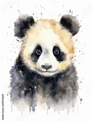 Panda Animal Portrait: A Painting with Watercolors on a White Background AI Generated