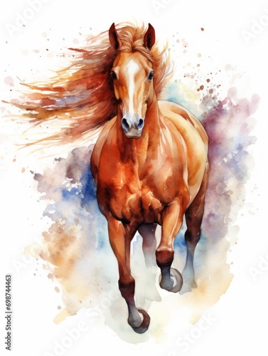 Running Horse in Watercolor Style AI Generated
